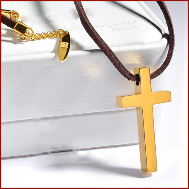 Fashion Stainless Steel Plated Gold Cross Christian Necklace 
