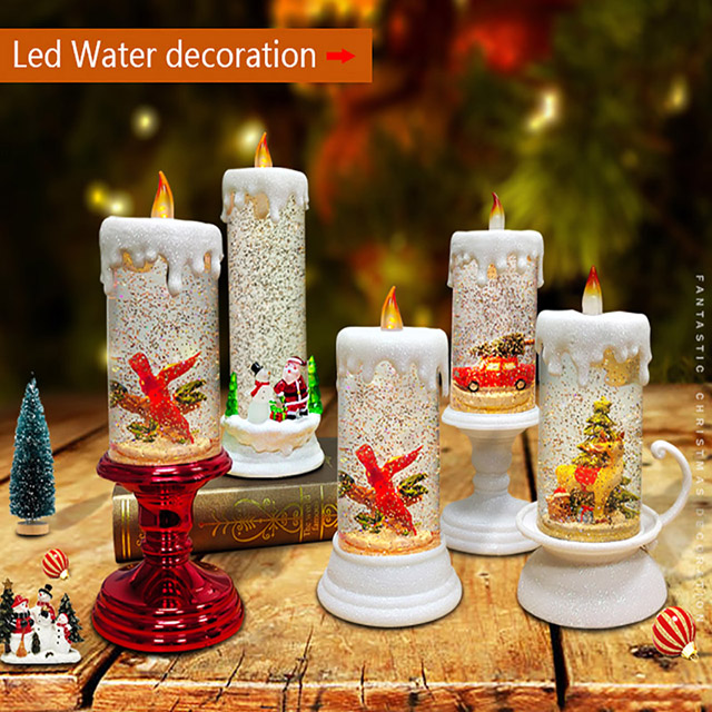 Creative Glitter Christmas Candle With Music LED Light 