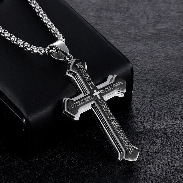 Coolest Men's High Quality Steel Cross Christian Necklace