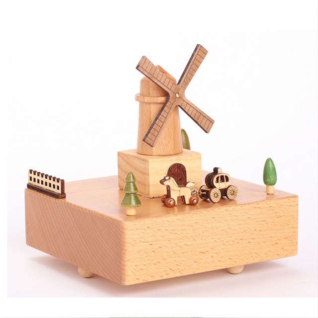 Art Craft Gift Windmill Wooden Christian Music Box