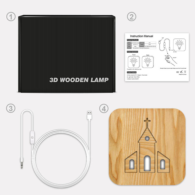 Wood Lamps With Hollowed-Out Church Patterns Christian Gift 