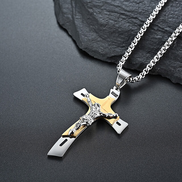 Stainless Steel Classic Holy Jesus Cross Christian Necklace
