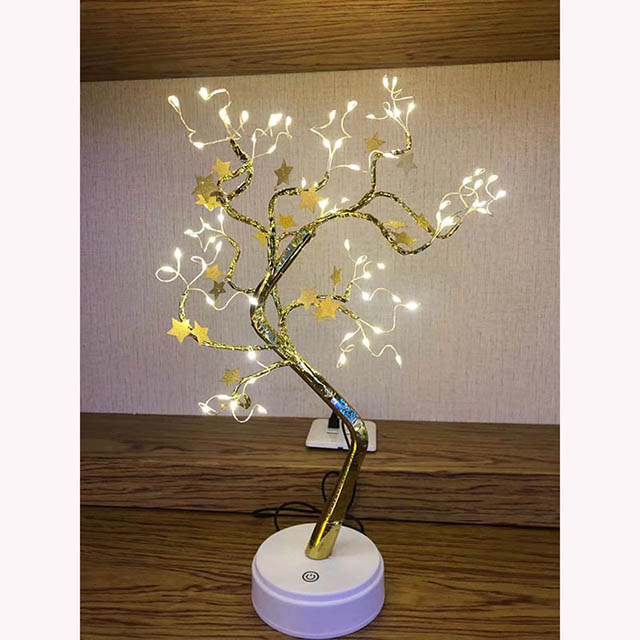 Golden Light Stars Decorated Tree Lights Christmas Gift 