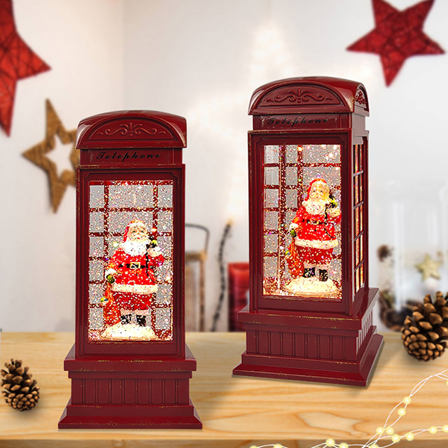 Glitter Lighted Telephone Booth With Music Christmas Gift 