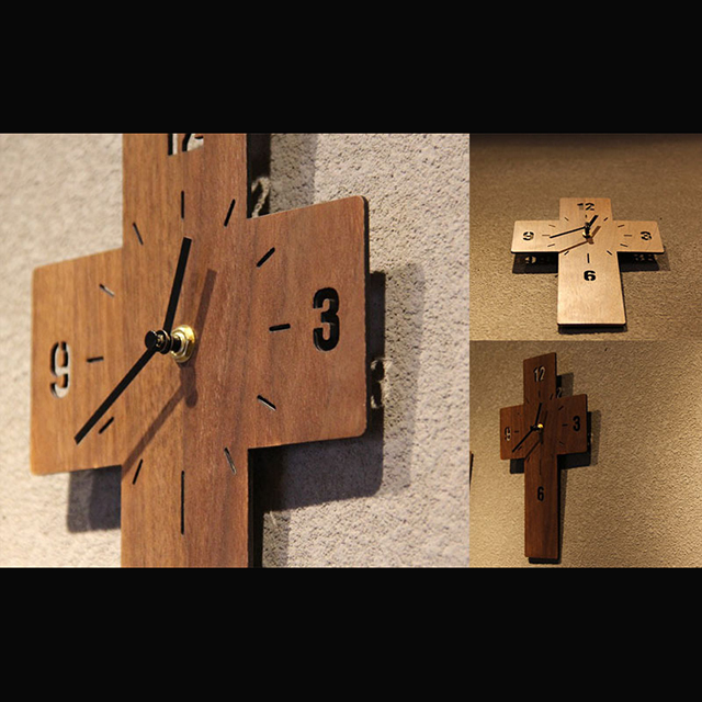 Cross Wood Christian Wall Clock For Living Room