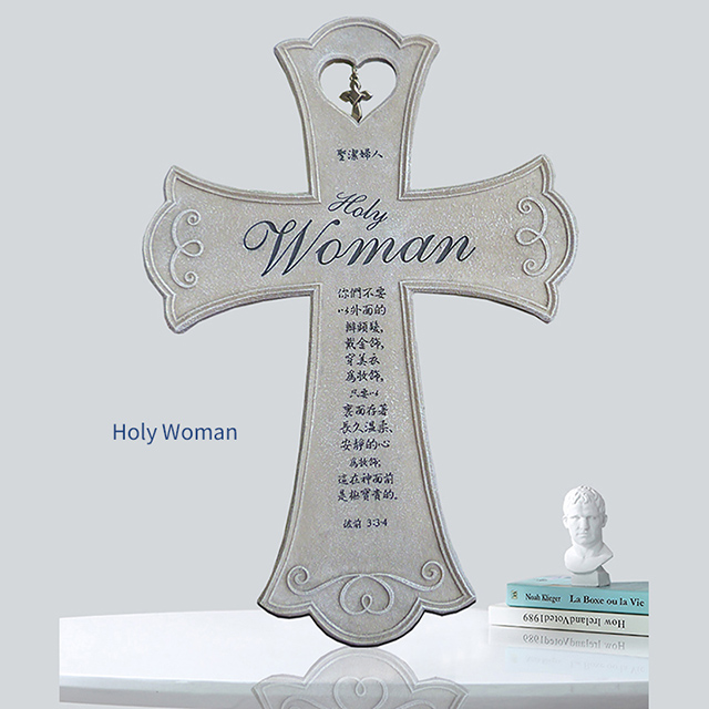 Woman Resin Hand-Painted Cross Sculpture Christian Product 