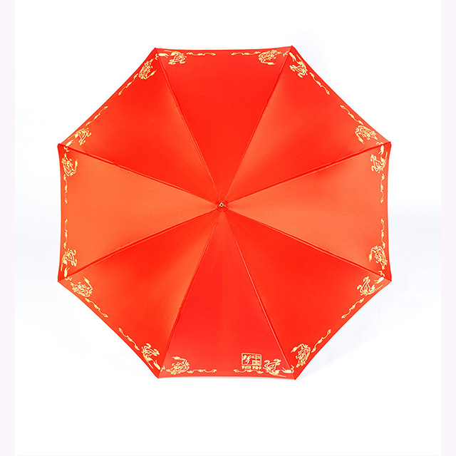 Retro Chinese Style Design Red Straight Handle Umbrella 