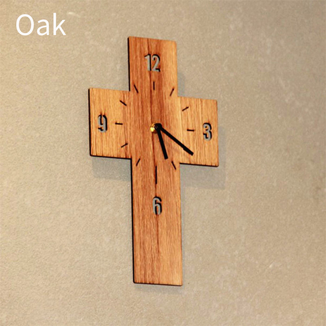 Cross Wood Christian Wall Clock For Living Room