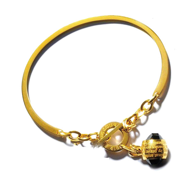 Artificial Black Crystal Vacuum K gold Christian Bangle