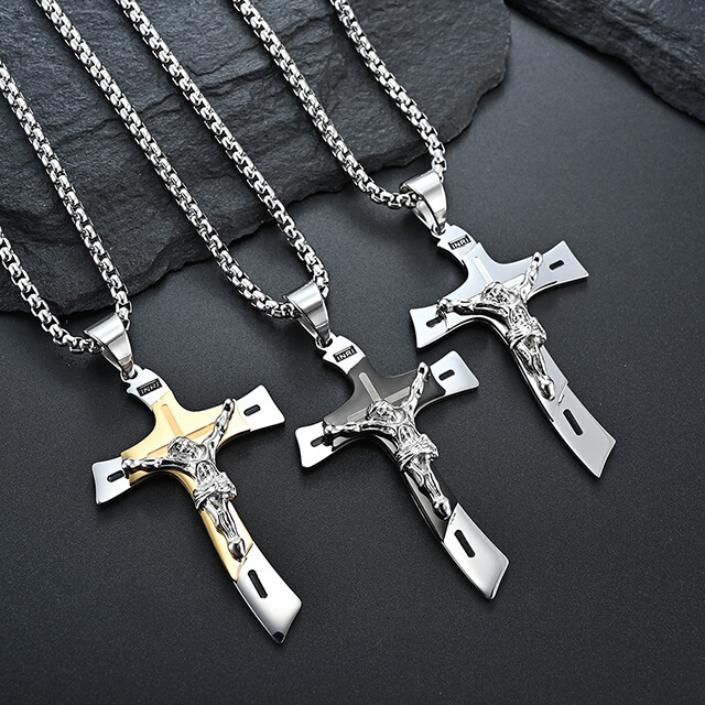 Stainless Steel Classic Holy Jesus Cross Christian Necklace