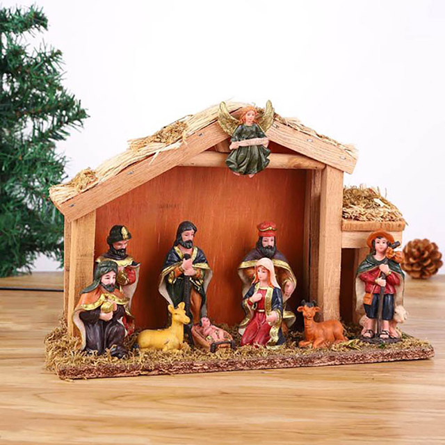 Nativity Of Jesus Log Cabin Home Decor Craft 