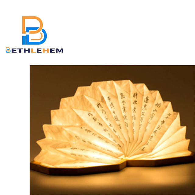 Customizable Text Content Wood Paper Folding Book Lamp 