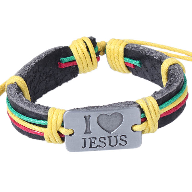 Adjustable Jesus Leather Colourful Christian Bracelet For Her 