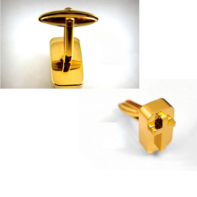 Gold Plated Sleeve Jewelry Cross Christian Men's Cufflinks