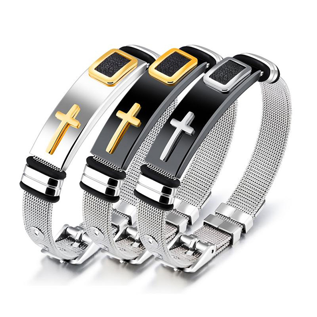 Delicate Stainless Steel Cross Christian Bracelet For Him