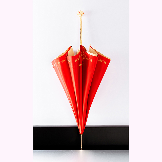 Retro Chinese Style Design Red Straight Handle Umbrella 