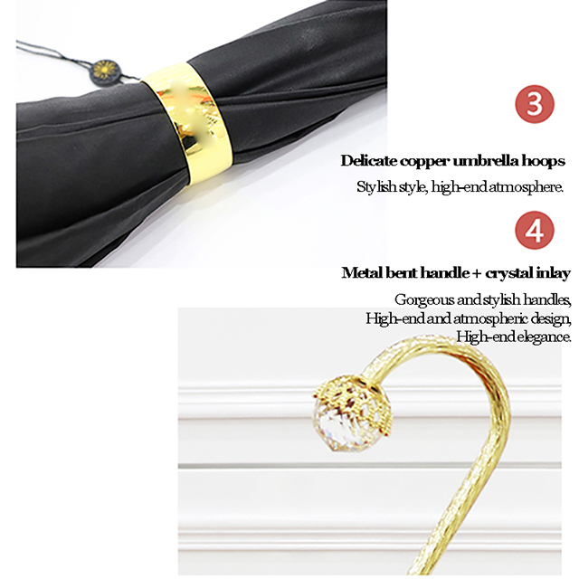 Delicate Metal Curved Crystal Handle Light Luxury Umbrella